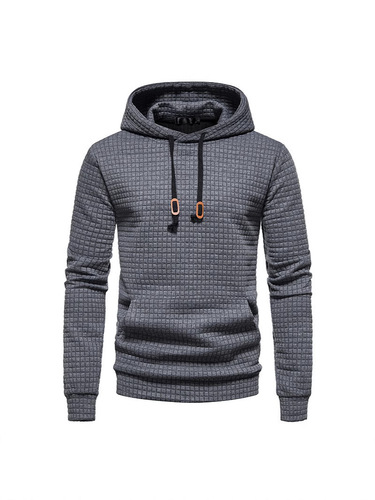 2024 New European Men's Casual Solid Color Floral Print Men's Amazon Grid Quilted Long Sleeve Hooded Sweatshirt