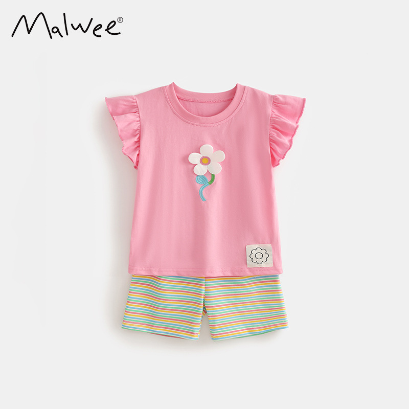 Malwee transfronterizo de niñas dos piezas de verano nuevo estilo europeo y americano para niños pequeños y medianos adorables niñas con un cuello redondo casual
