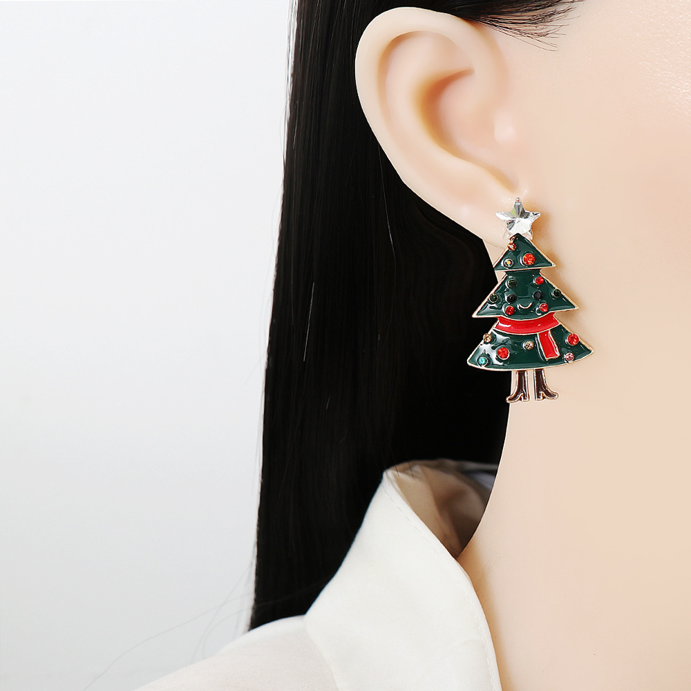 New Creative Christmas Diamond-studded Christmas Tree Alloy Earrings display picture 2