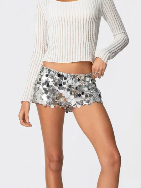 2026 Spring New Fashion Sequin High-Waisted Short Women's Shorts for Nightclub Sexy Hot Girls Tight-Fitting