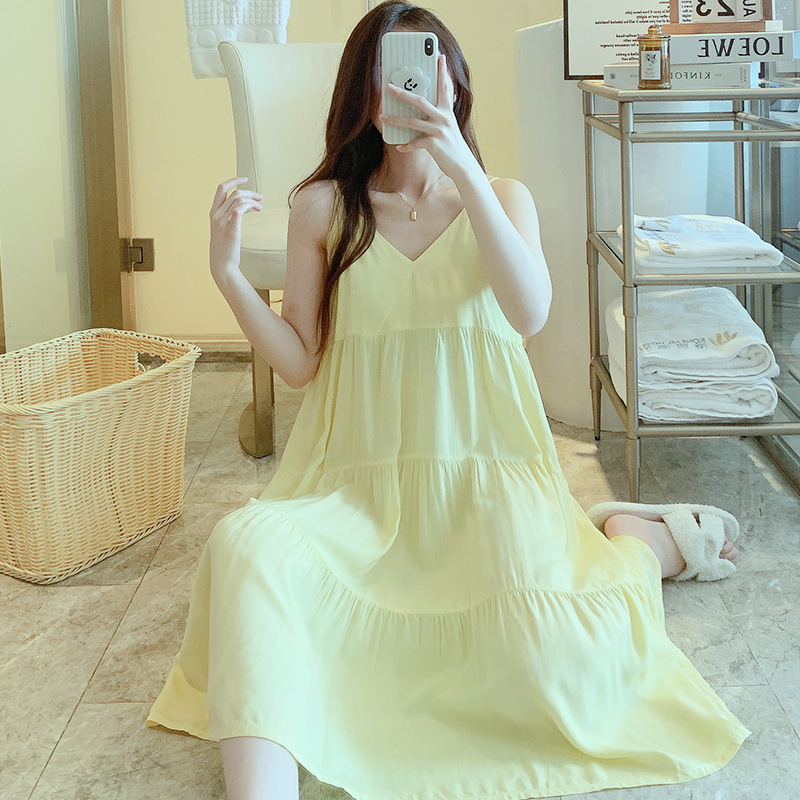 Correa de verano camisón de las mujeres sexy delgada pijamas de seda de algodón artificial desgaste del hogar coreano dulce niña vestido de seda de algodón