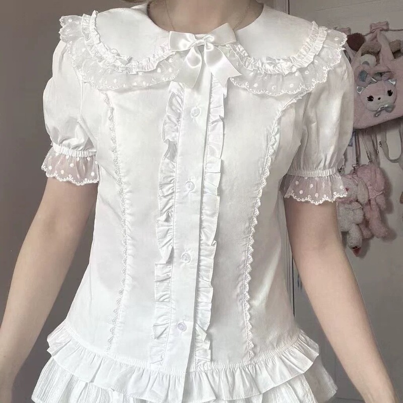 Lolita Soft Girl Sweet 2026 Summer Shirt Doll Cute Short-Sleeved Shirt Top Lolita Shirt Top