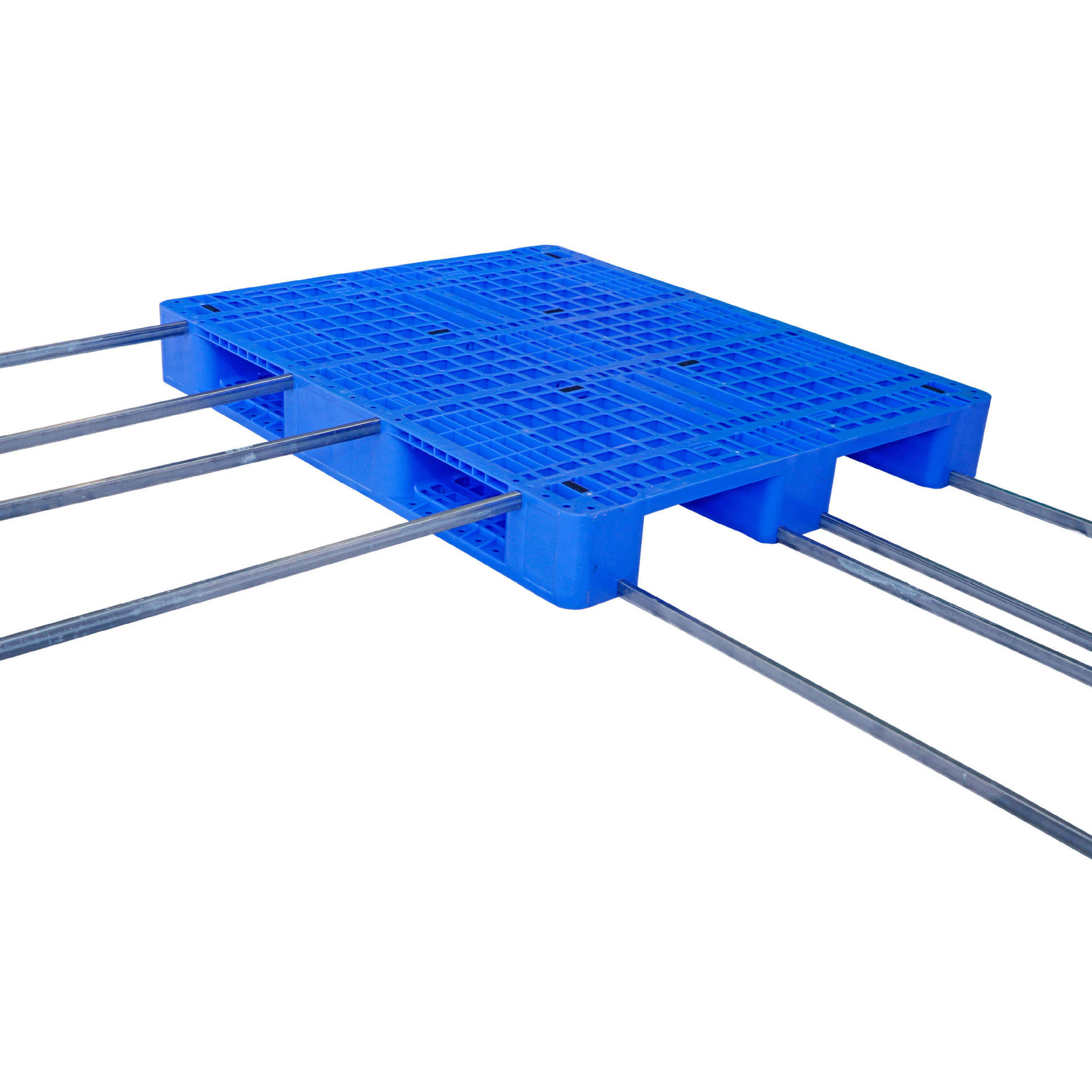 新蓝色塑胶川字卡板仓储机械叉车地脚板重型货物立体货架塑料托盘