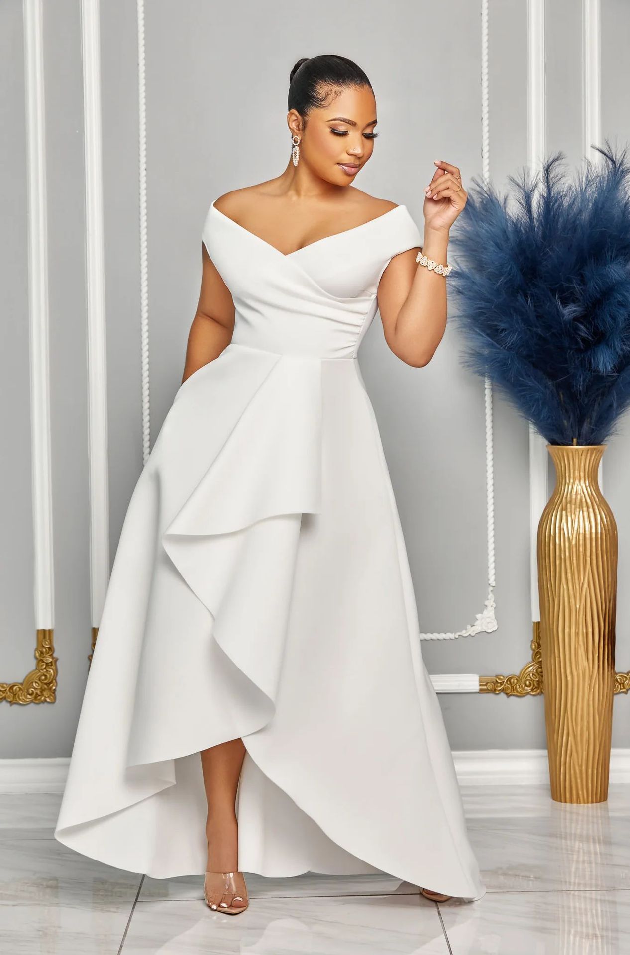 Women's Sexy Slim Fit One Shoulder Sleeveless Large Skirt Dress Solid Color_ecoleips.com