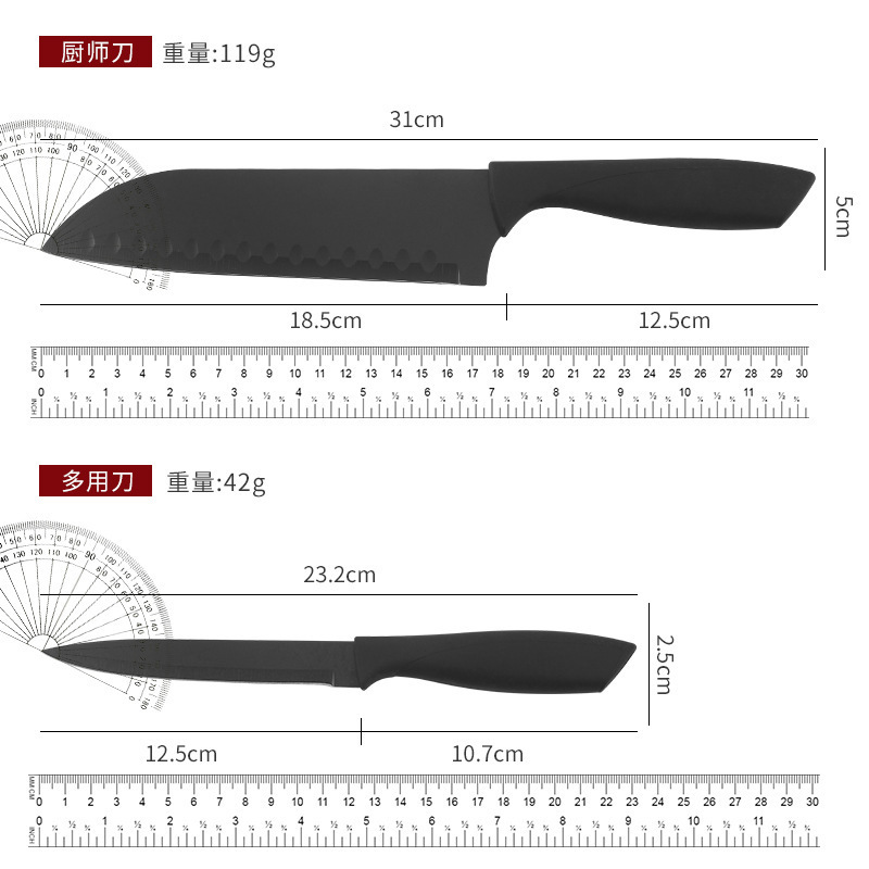 En stock al por mayor nuevo cuchillo de fruta negro de tres piezas de cocina cuchillo de fruta traje de comercio exterior