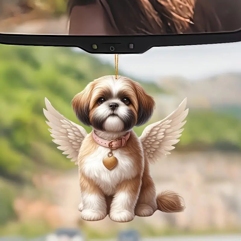 Ángel alas perro Shih Tzu colgante acrílico colgante plano del espejo retrovisor del automóvil transfronterizo colgante decoración del árbol de Navidad colgante image 4