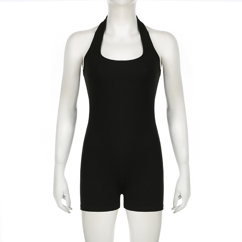 Summer Street Sports Fitness Halter Jumpsuit Solid Color Tight Sexy Casual Sleeveless Jumpsuit Shorts