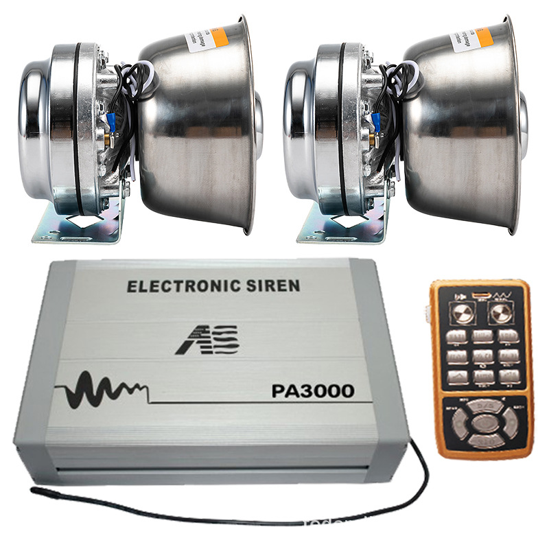 PA3000M Vehicle-Mounted Wireless Siren and Megaphone, Electronic Alarm with High-Pitched Speaker + Stainless Steel Horn