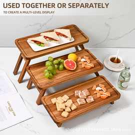 木质三层托盘展示架阶梯式点心甜品展示盘户外野餐托盘餐桌盘