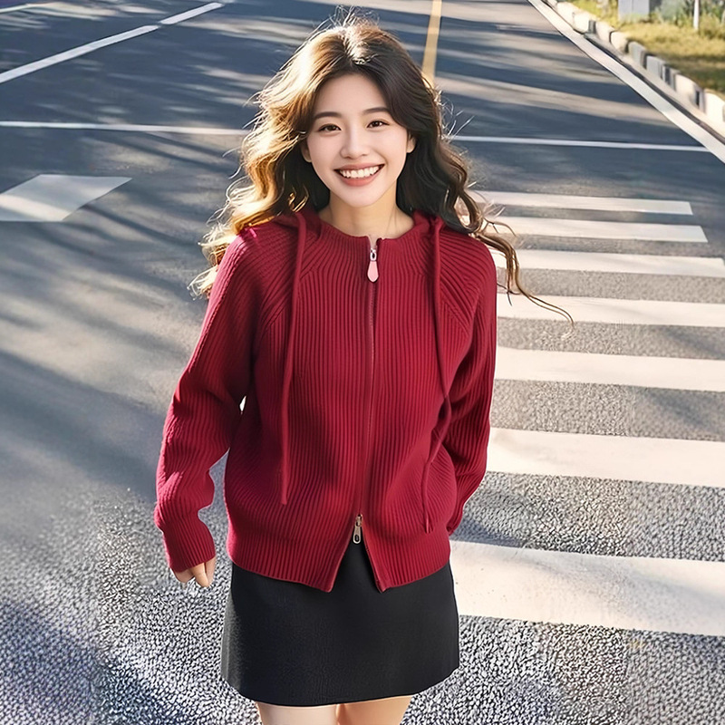 New Year's Red Super Nice Sweater Jacket for Women Autumn and Winter 2025 New New Year's Eve Christmas Wear Lazy High-End Tops