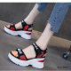 Brand Genuine Leather Sports Sandals Women's 2025 Summer Velcro Platform Wedge Heeled Beach Sandals Pei Xian