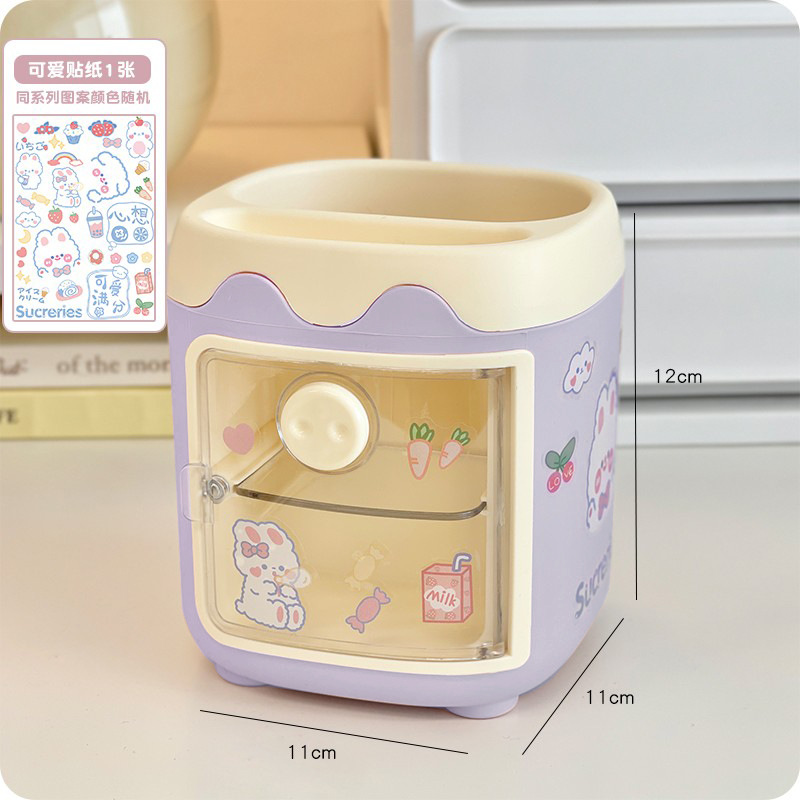 보라색 아기 돼지 연필꽂이 (랜덤 스티커 증정)