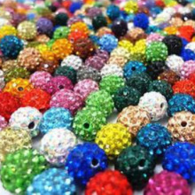 6排高质量10mm双孔香巴拉珠子满钻手链直孔散珠ab软陶泥钻球白红