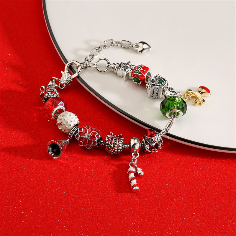 Europa y América DIY con cuentas de hueso de serpiente Cadena de perlas de vidrio Elk muleta pulsera Campana Roja pulsera de regalo de Navidad