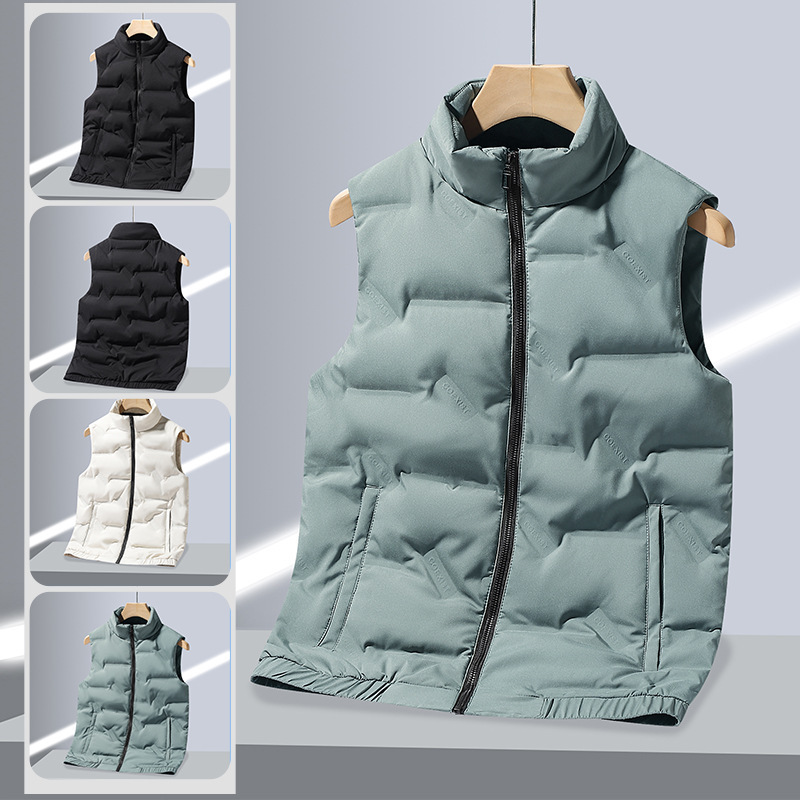 Abbigliamento maschile Gilet leggero in seta e cotone per uomo, gilet con collo alto, gilet in seta e cotone bianco, giacca casual in seta e cotone per uomo_voghion.com