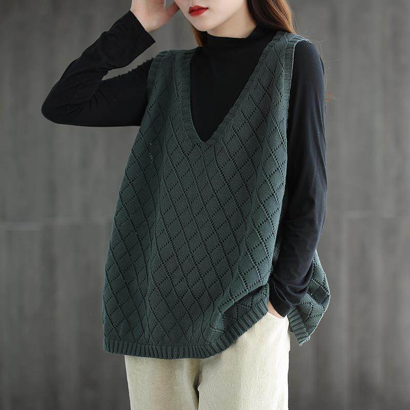 New Artistic Vintage Hollow Crochet Vest Women's Spring and Autumn Outer Wear All-match plus size Knitted Vest Loose Jacket Women's
