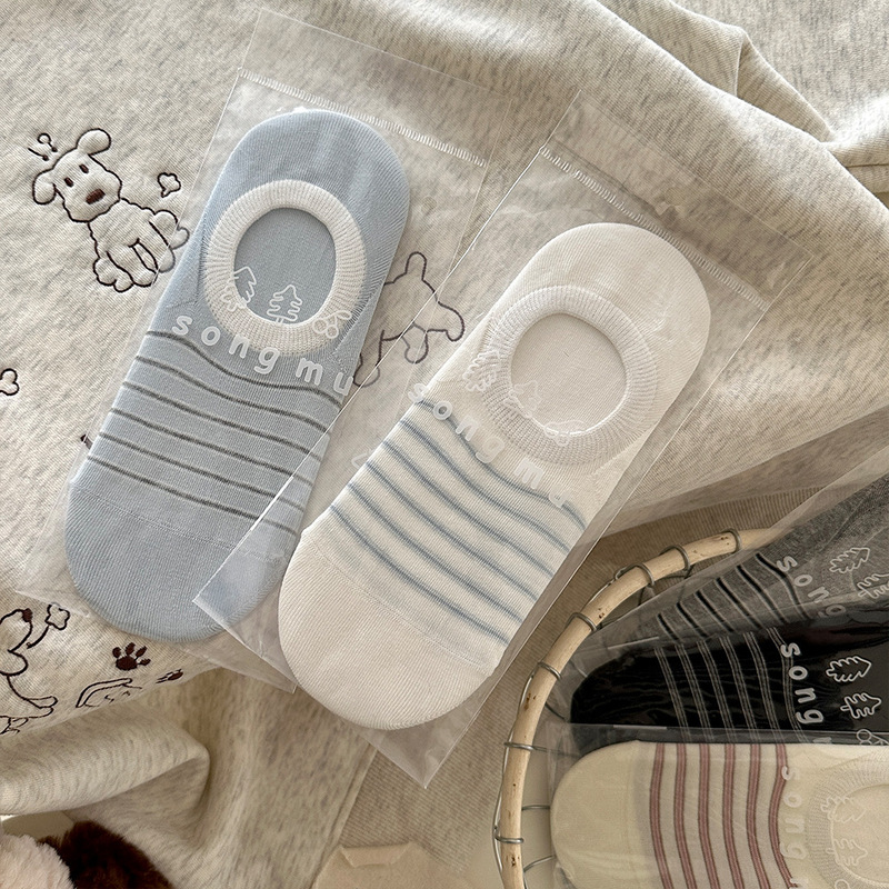 Songmu Songmu "Korean Striped Boneless Boat Socks Women's Spring and Summer New Thin Cotton Invisible Socks Non-slip