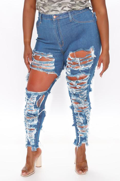 plus size ripped high waist stretch jeans NSXXL128251