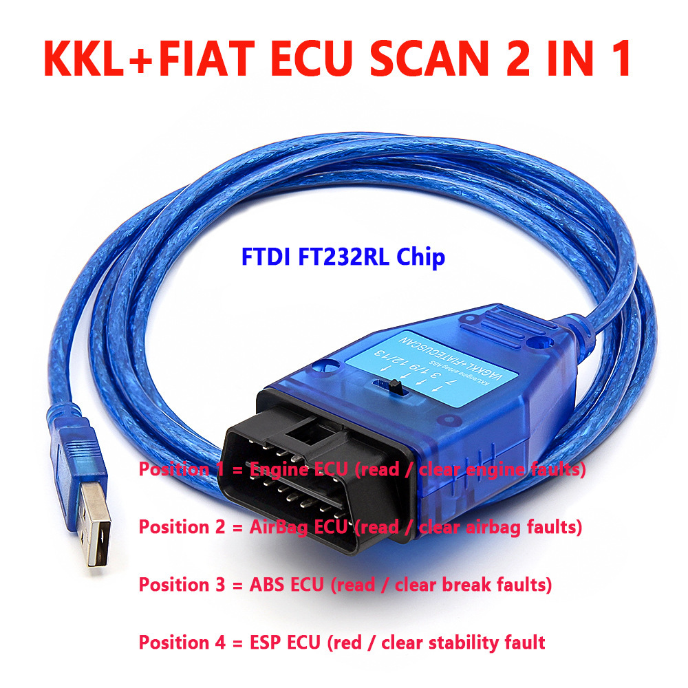 Switch VAG409 KKL FIAT with FTDI FT232RQ VAGCom OBD2 Scanner