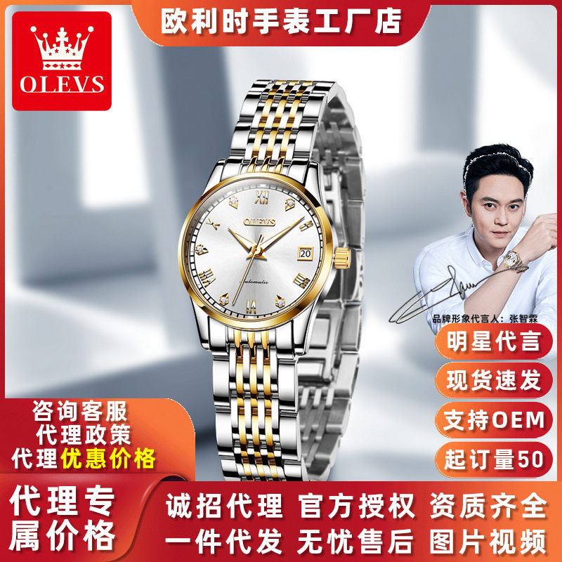 Oulisi Brand Watch Tiktok Middle-Aged and Elderly Fully Automatic Mechanical Watch for Women Simple Waterproof Ladies' Watch Women's Watch