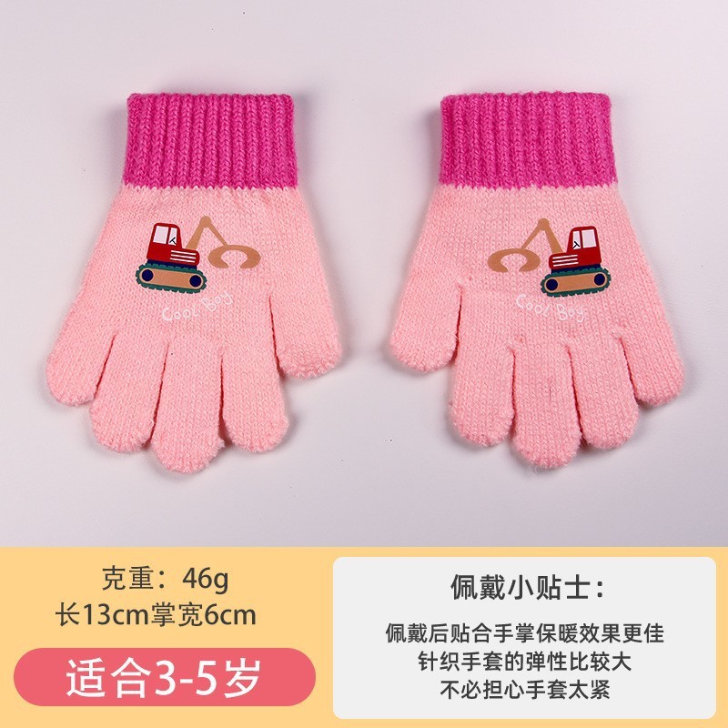 五指针织挖掘机抓绒加厚保暖幼儿园男宝宝秋冬季毛线儿童手套小童|undefined