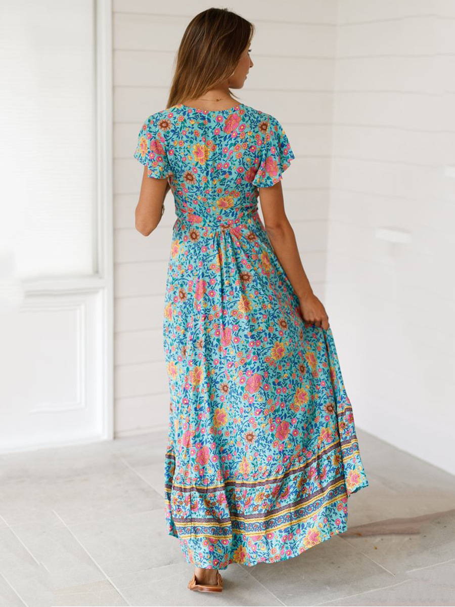 Summer Best-selling Women's Clothing, Wish Hot-selling Bohemian Printed , Short-sleeved Beach Vacation Long_ecoleips.com