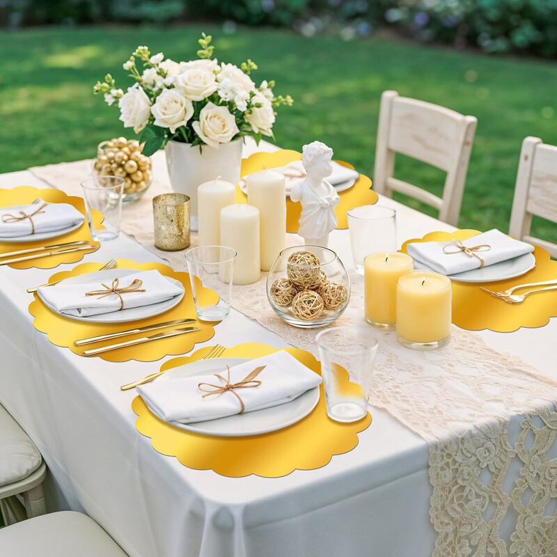 Cross-Border Amazon Gold Floral Paper Placemats Suitable for Birthday Table Settings, Wedding Banquets, Dinner Parties