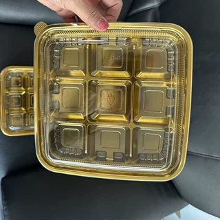 烘培包装9格6格一次麻薯九宫格包装盒蛋黄酥糕点金底塑料寿司盒子