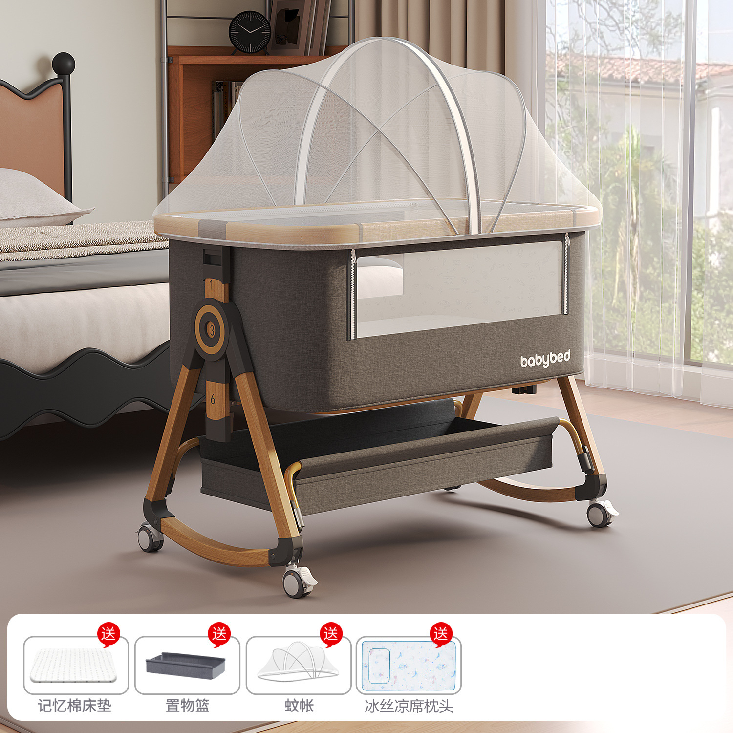 Cama de bebé Cama de cuna móvil Cama multifuncional portátil Cama multifuncional plegable BB Cama de empalme para recién nacidos image 10