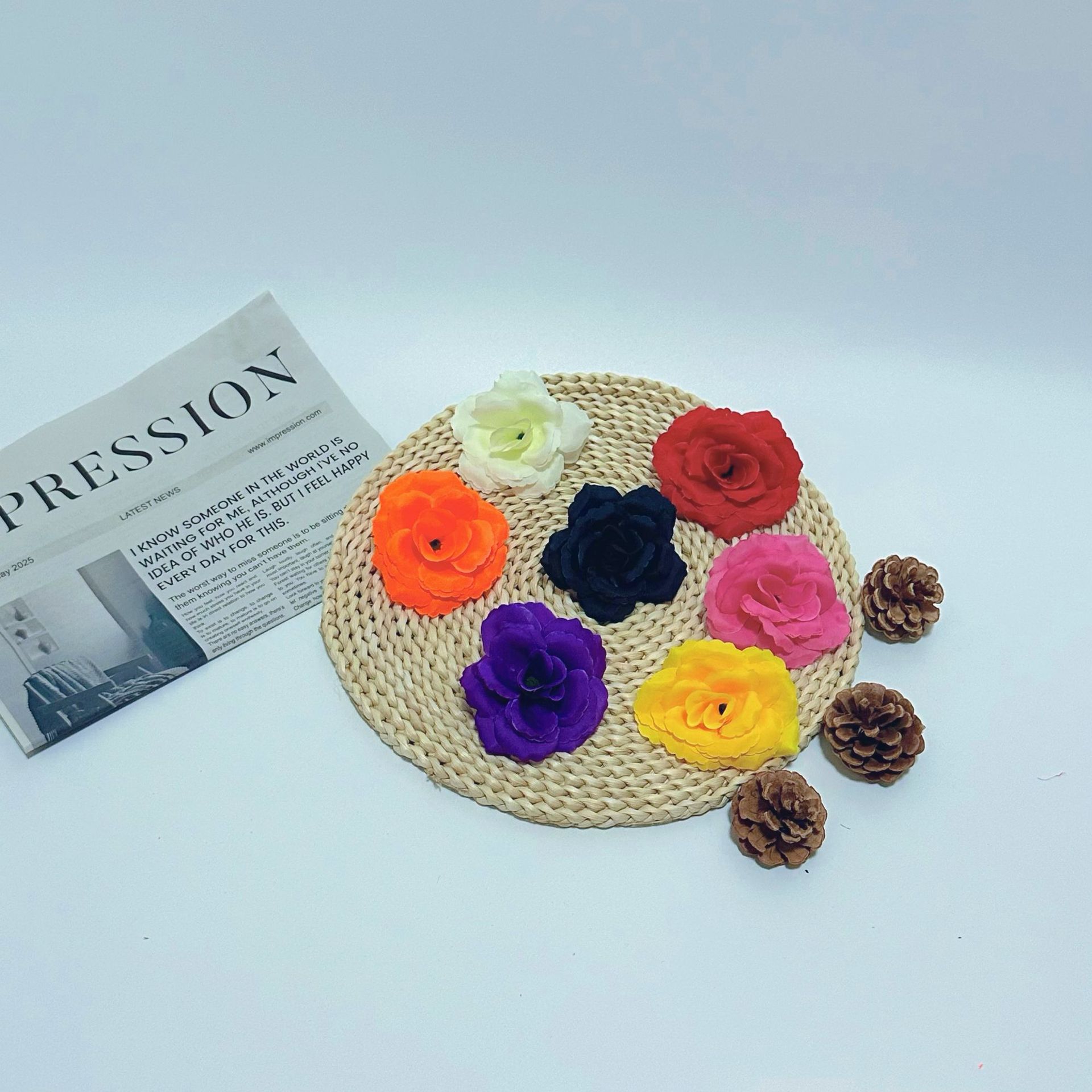 Simulated Rose Head Manufacturer Wedding Wholesale Props Flower Arrangement Wedding Decoration Flower Wall Shooting Hairpin DIY Props