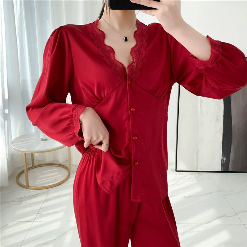 Осень pijama, длинный рукав, брюки, комплект, воротники-фуфлы, корейский стиль