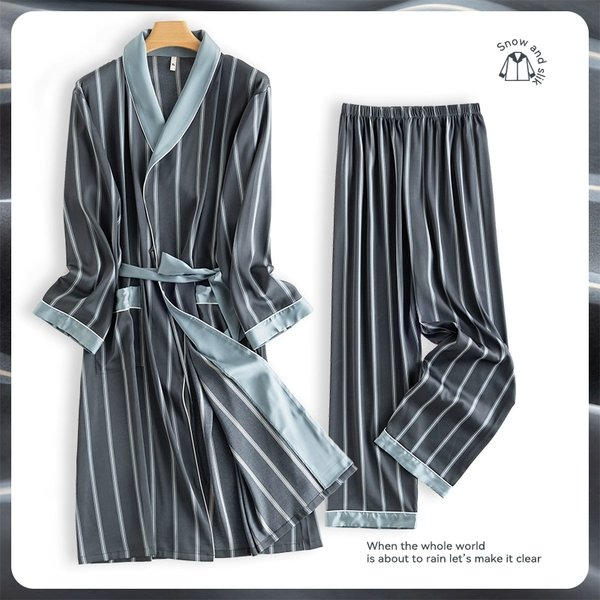 7201 Blue and Gray Stripes [Sleeping Robe + Trousers]