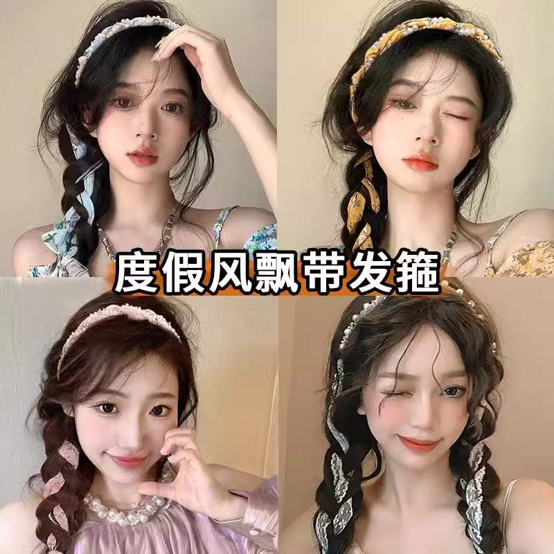复古编发发箍女2025新款飘带发带绑发丝巾头箍一体系夏季发卡头饰