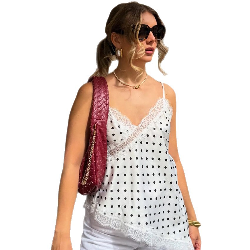 2026 primavera y verano nuevo cordón de punto de onda chaleco de cuello en V de la mujer transfronteriza francesa irregular cuello bajo camisa sin mangas