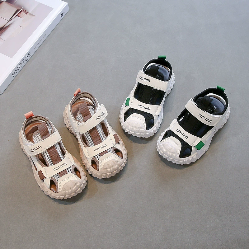 Сандалии для мальчиков Baotou, новые летние детские пляжные туфли на мягкой подошве для верхней одежды, мужские дышащие спортивные сандалии с сеткой для девочек