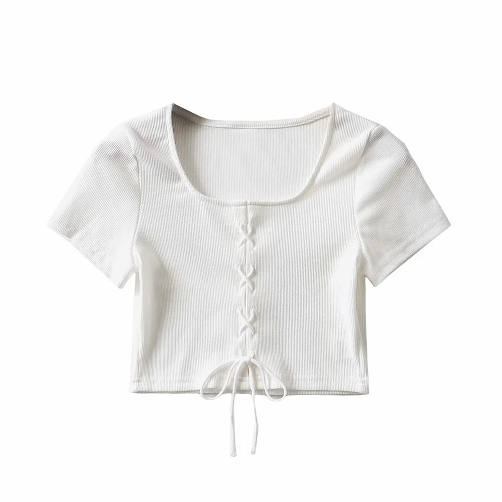 Sexy Tie Rope Hollow Short-Sleeved T-Shirt NSAC49933