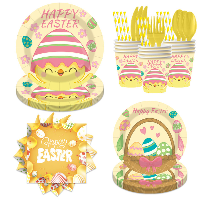 Cross-Border Easter Chick Theme Party Decoration Tableware Supplies Disposable Party Paper Plates Paper Towels Paper Cup Set