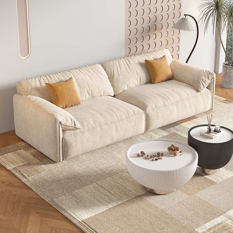 Sofá minimalista de terciopelo estilo oreja de elefante y pata de gato, sofá de tela tecnológica de lujo ligero para sala de estar de villa, personalizable.