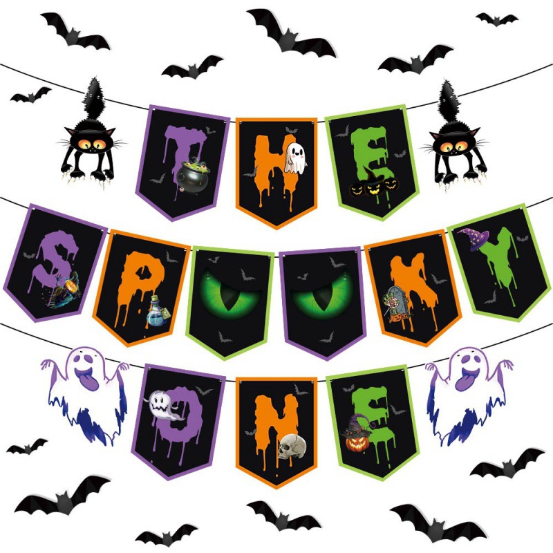 Transfronterizos nuevos festivales de Halloween decoración de bandera de pared ficha fantasma diseño de escena fantasma pancarta de bandera