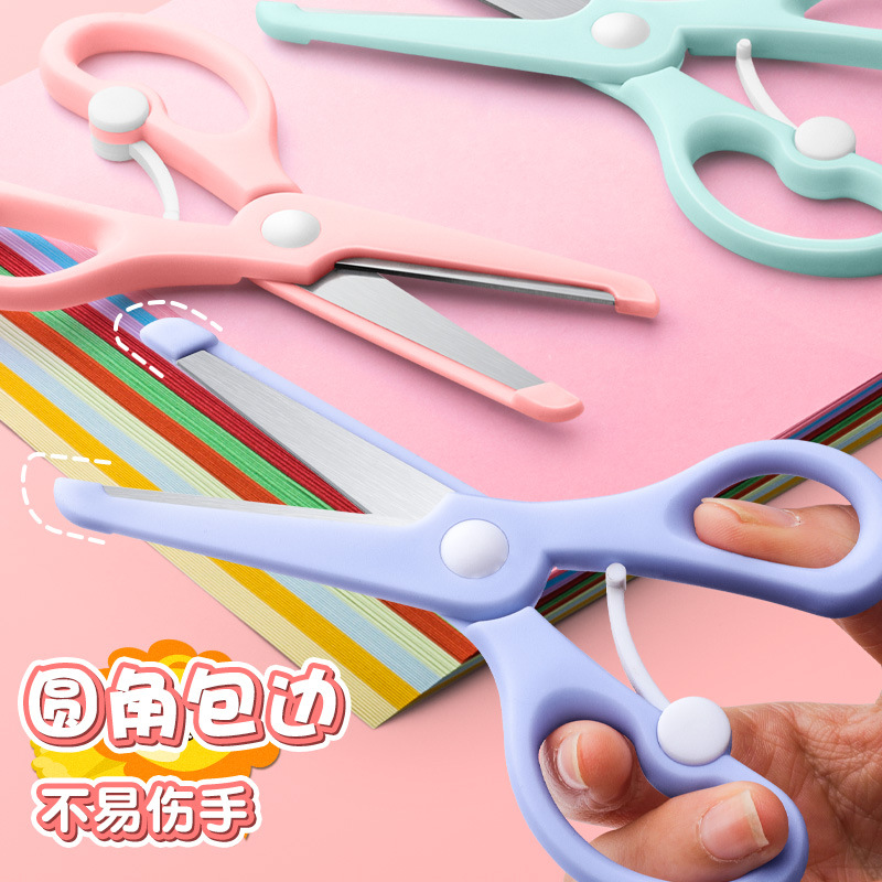 Child Safety Scissors, Kindergarten Baby Paper Cutting Art and Craft Plastic Household Round Head Non-Slip Scissors