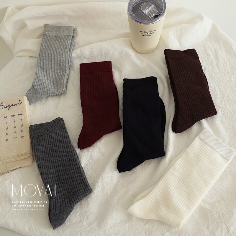 Ankora wine red Lala socks ladies new autumn and winter four seasons boneless vertical pit stockings in independent packaging