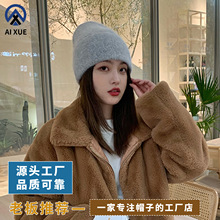 羊绒保暖男针织帽跨境秋冬季新款毛线帽户外纯色加绒加厚帽子女