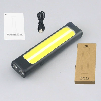 New Work Light Cob Flashlight Magnetic Hanging Buckle Double Light Lighting Aluminum Alloy Body Streamlined Red and Blue Light Highlight (UV fənərlər) - m7-black-cob-suit