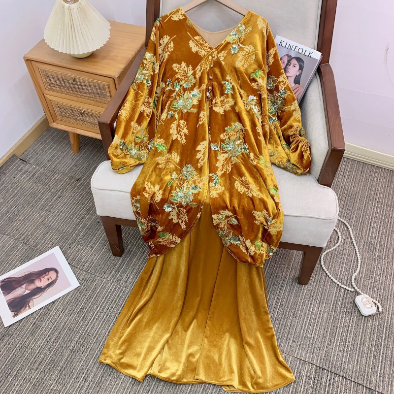 Velvet autumn ethnic dress