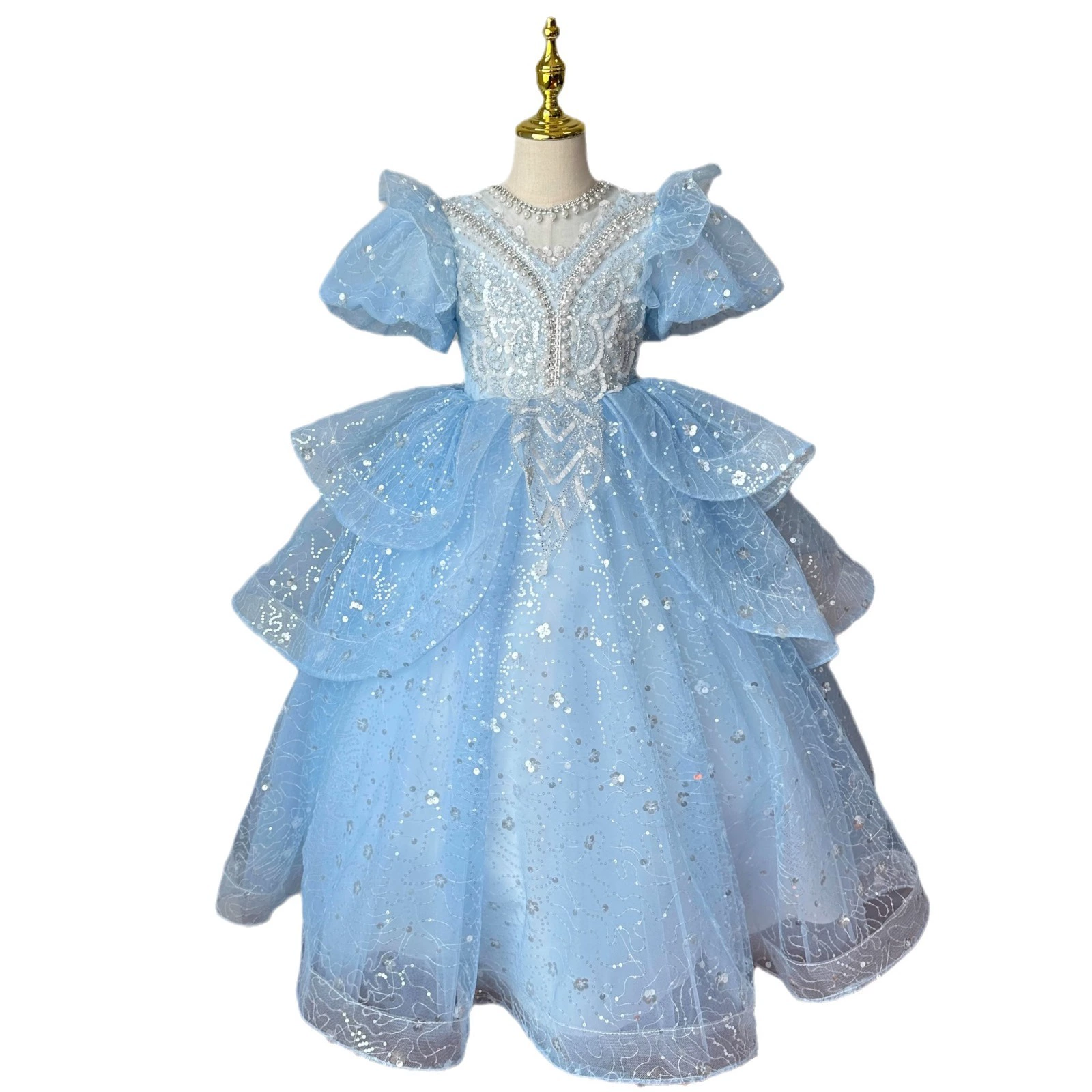 Детское платье, синяя маленькая принцесса, манекен-голова, костюм, новая коллекция, подарок на день рождения, для подиума