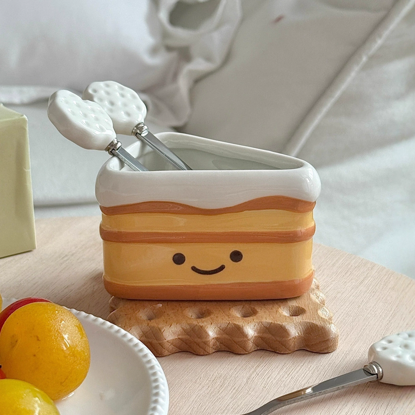 Прямые поставки с фабрики: набор для хранения фруктов, вилка для фруктов, креативная керамическая вилка для фруктов, высококачественная банка для хранения.