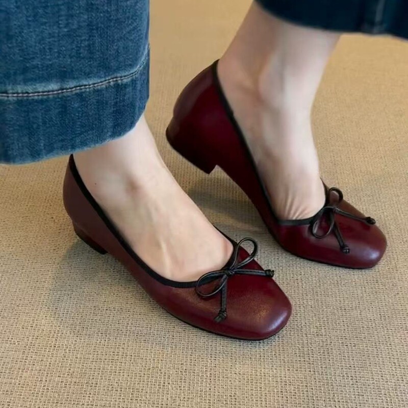 牛革バージョン~女性用の小さな香りのレトロなフラットシューズ、夏のフレンチソフトソールバレエシューズ、リボン付きメリージェーンシューズ|undefined