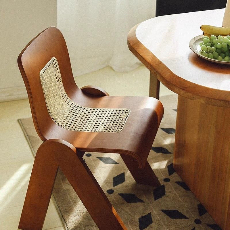 Designer Medieval Retro Light Luxury Rattan Bedroom Creative French Solid Wood Backrest Dining Chair Scandinavian Style Simple