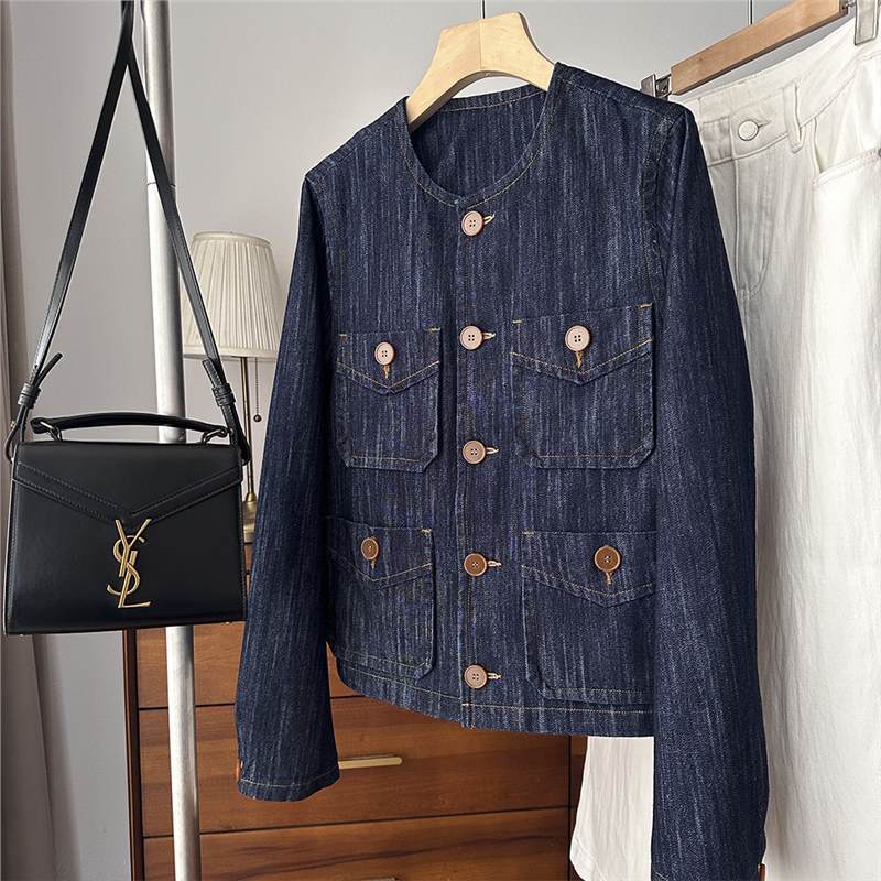 Clearance Sale! 2500+! Vintage Fashion Pocket Denim Blue Loose Round Neck Jacket for Women Clearance Sale! 2500+! Vintage Fashion Pocket Denim Blue Loose Round Neck Jacket for Women