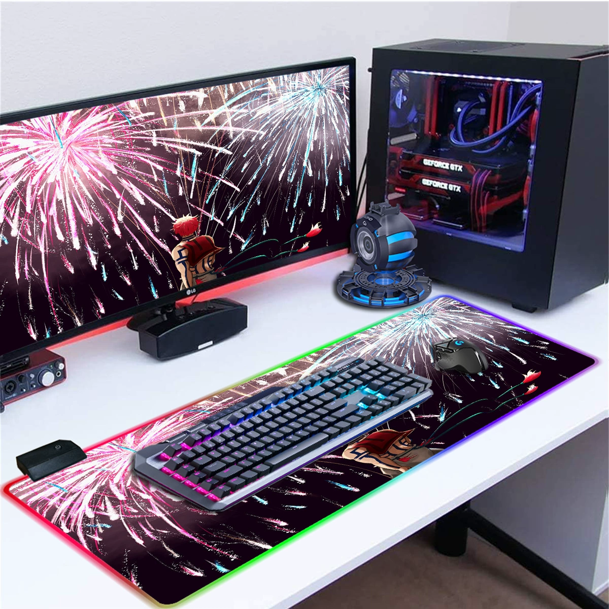 Двухмерная RGB игровая подложка для мыши с высокоразрешающейся пылезащитой Demon Slayer LED-подсветкой, подкладка для клавиатуры и стола, коврик для стола